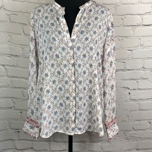 LOFT: Floral Long Sleeve Button Up Blouse. Pleated Back Light Weight. Size(M)
